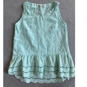 Valentina Naldi Tank Top Small Linen Made in Italy Lace V-Neck Mint Beach Luxury
